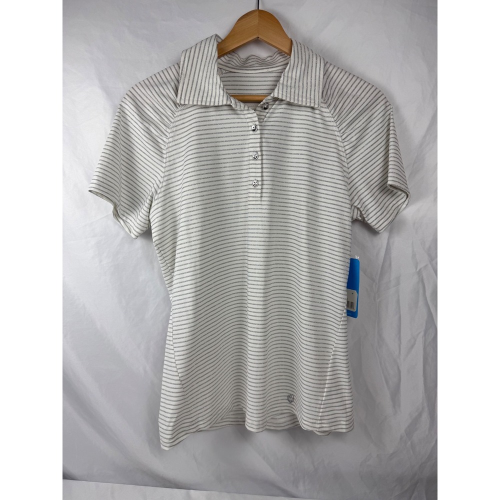 Gg Blue Size Medium NWT‎ Claire White Sparkle Striped Golf Polo Shirt